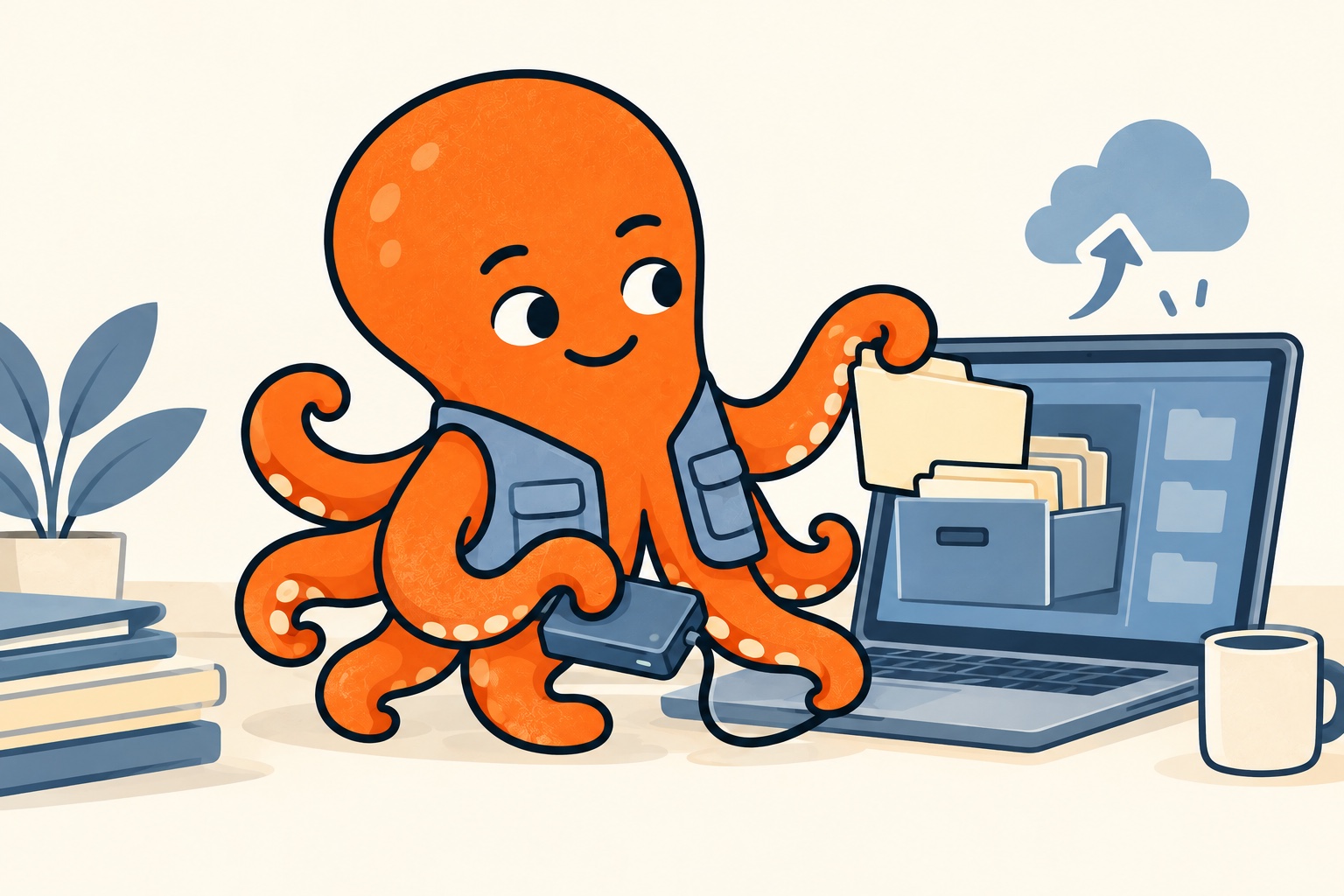 Chobotnice hledá doklad v uspořádaném digitálním archivu.